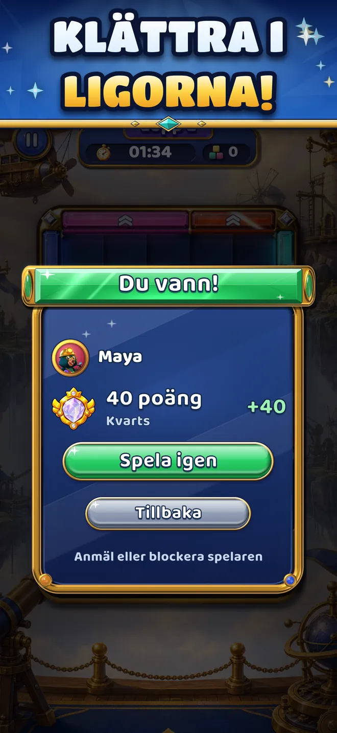 En rankad vinst: Du vann! 40 poäng i ligan Kvarts.